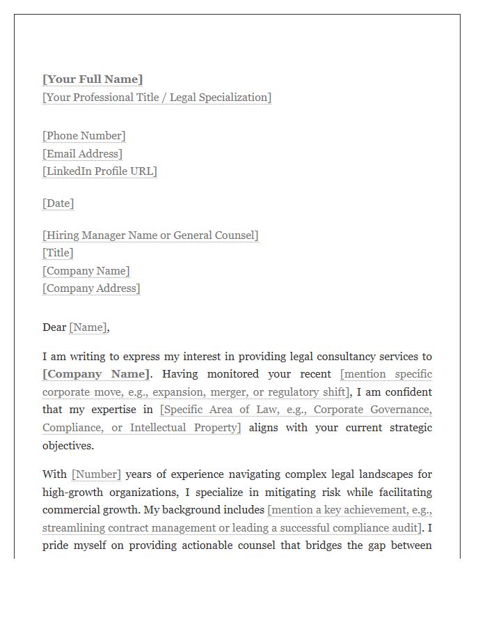 Legal Consultant Corporate Connection Cover Letter Template