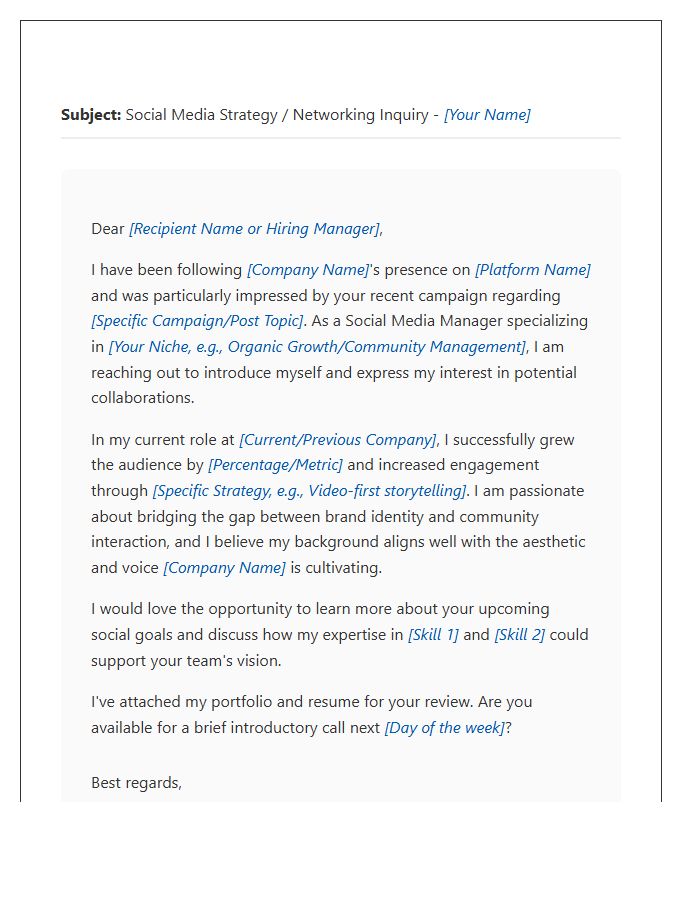 Social Media Manager Networking Outreach Cover Letter Template