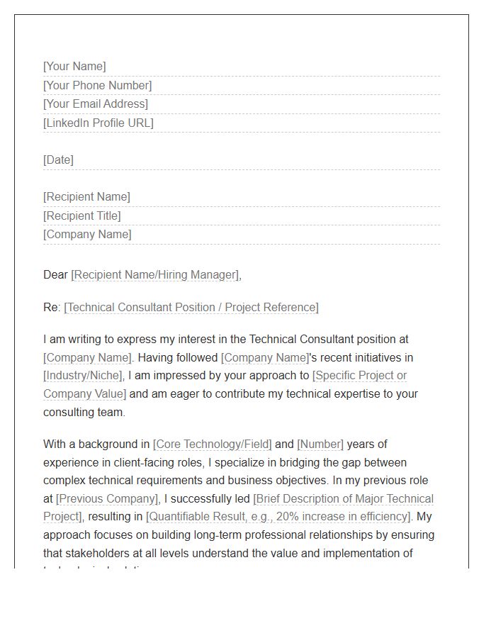 Technical Consultant Professional Relationship Cover Letter Template