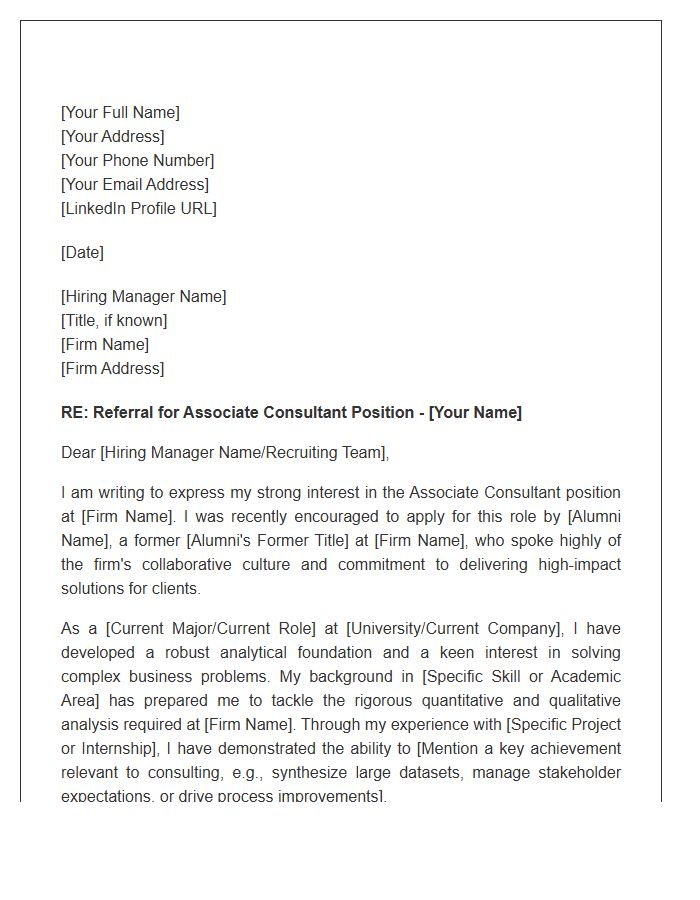 Associate Consultant Alumni Referral Cover Letter Template