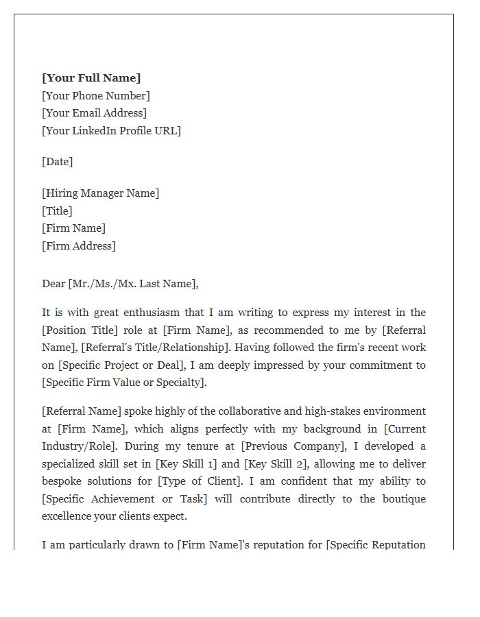 Boutique Firm Professional Referral Cover Letter Template