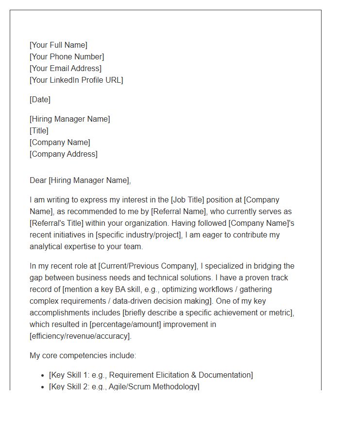 Business Analyst Networking Referral Cover Letter Template