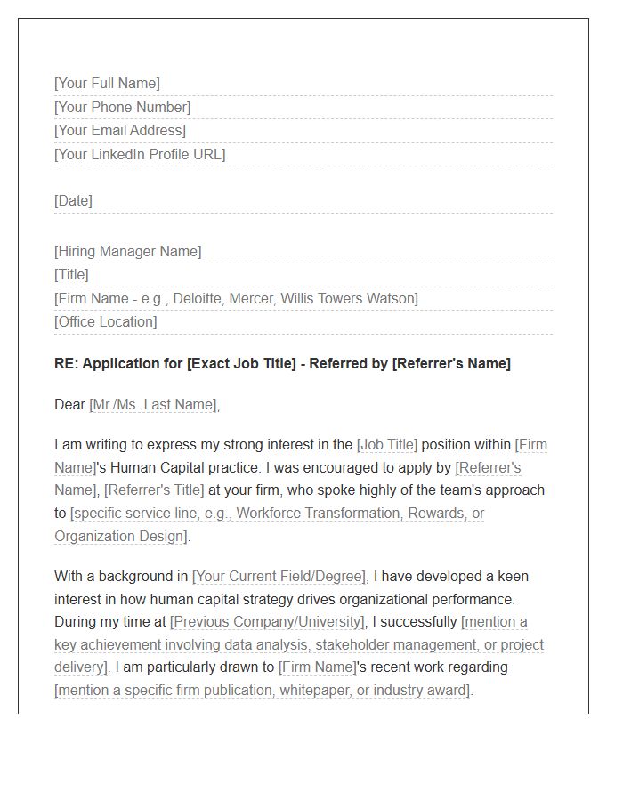 Human Capital Consulting Referral Cover Letter Template