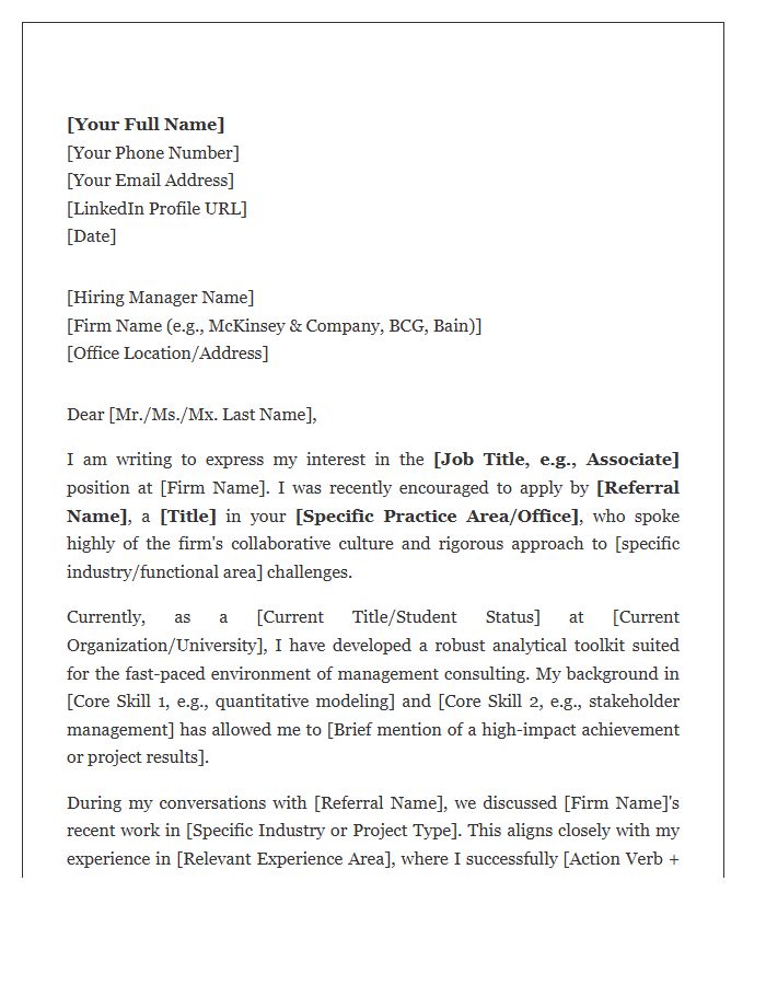 Management Consulting Professional Referral Cover Letter Template