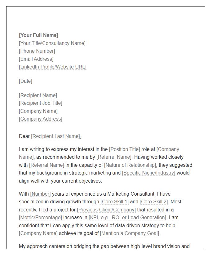 Marketing Consultant Professional Referral Cover Letter Template