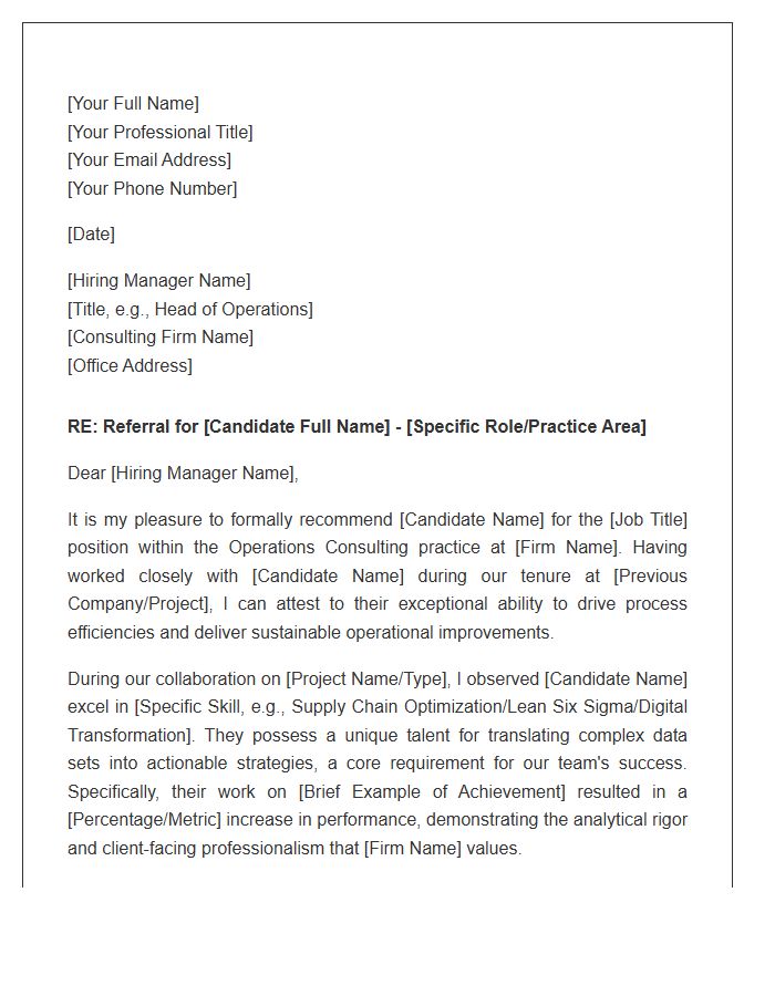 Operations Consulting Colleague Referral Cover Letter Template