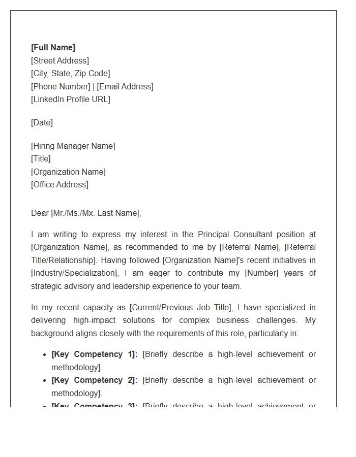 Principal Consultant Professional Referral Cover Letter Template