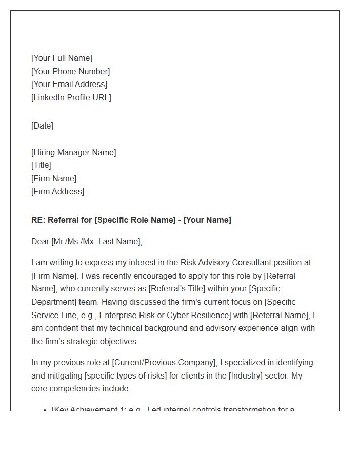 Risk Advisory Consultant Referral Cover Letter Template