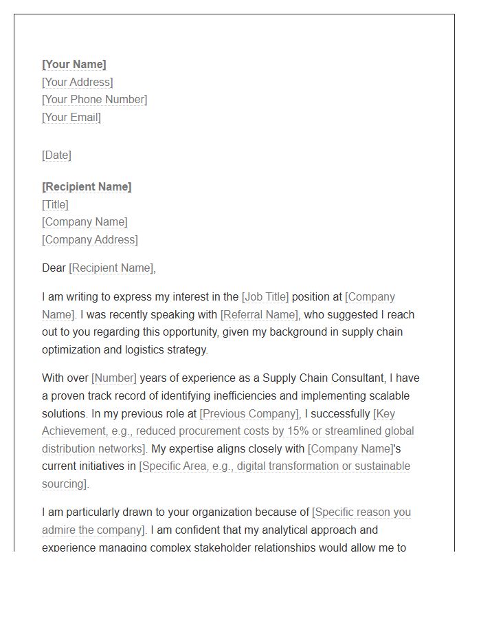 Supply Chain Consultant Referral Cover Letter Template