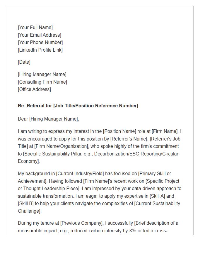 Sustainability Consulting Network Referral Cover Letter Template