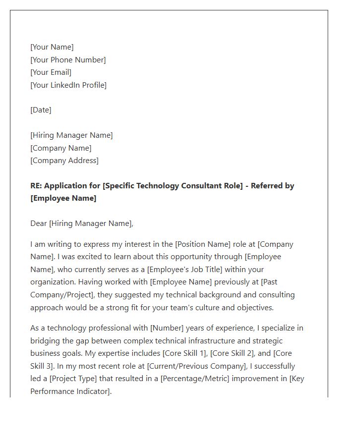 Technology Consultant Employee Referral Cover Letter Template