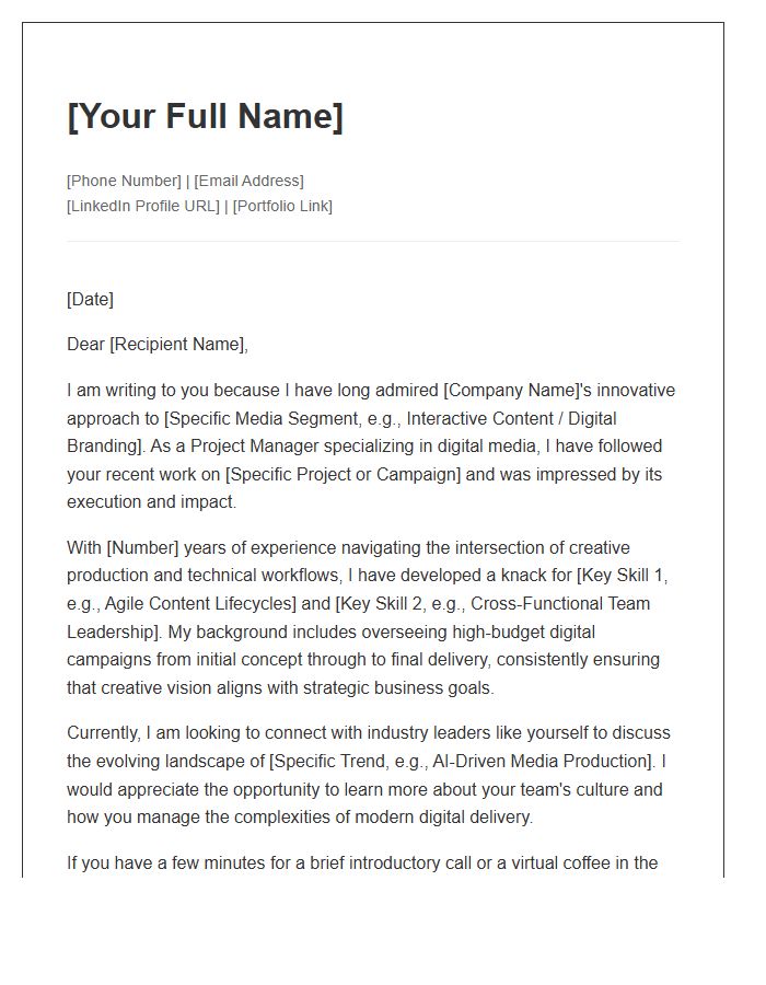 Digital Media Project Management Networking Cover Letter Template