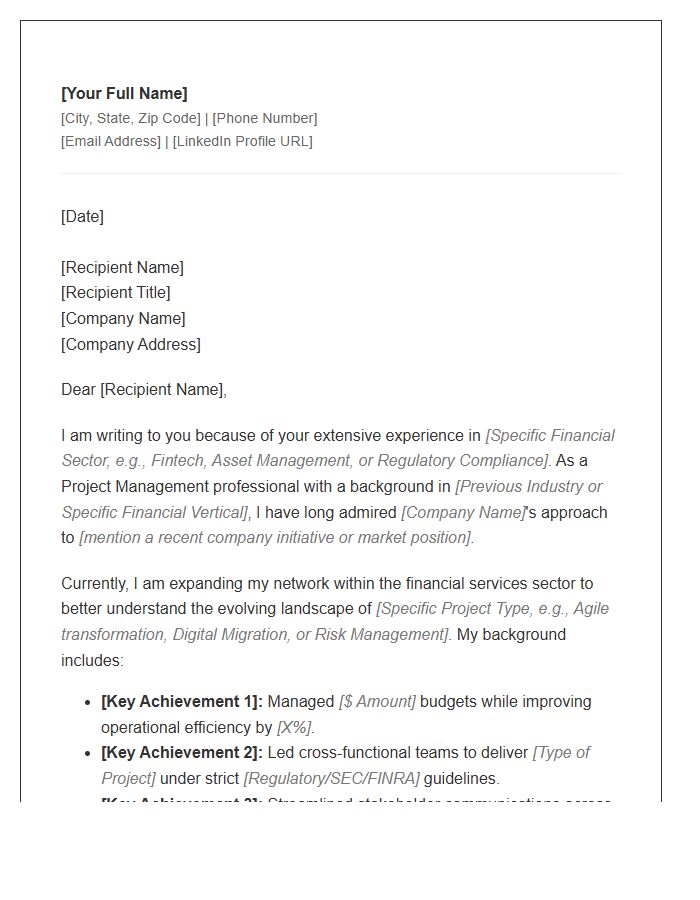 Financial Services Project Management Networking Cover Letter Template