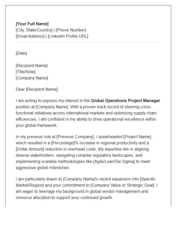 Global Operations Project Management Networking Cover Letter Template