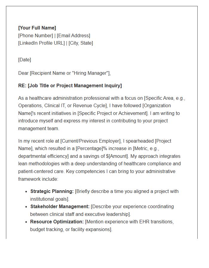 Healthcare Administration Project Management Networking Cover Letter Template