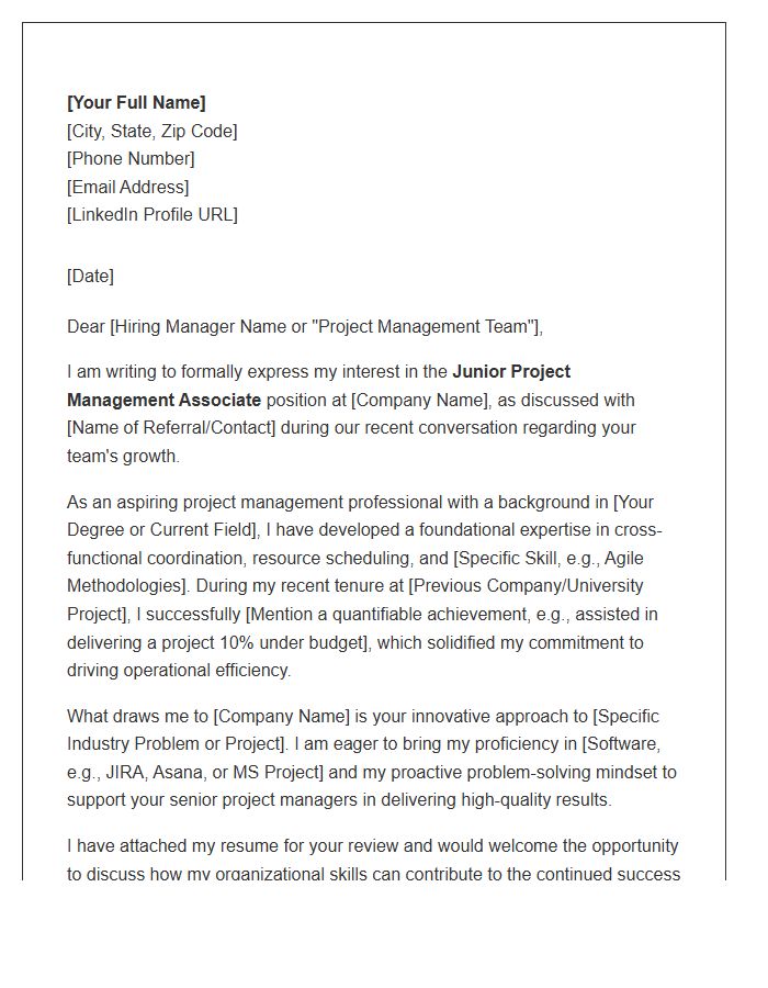 Junior Associate Project Management Networking Cover Letter Template