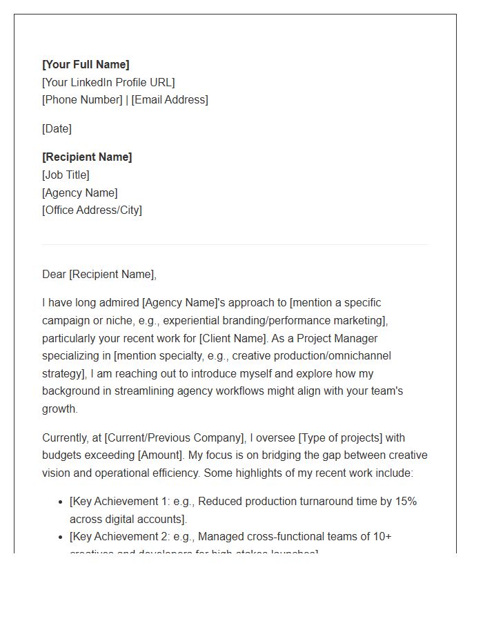 Marketing Agency Project Management Networking Cover Letter Template