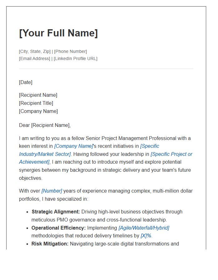 Senior Project Management Professional Networking Cover Letter Template