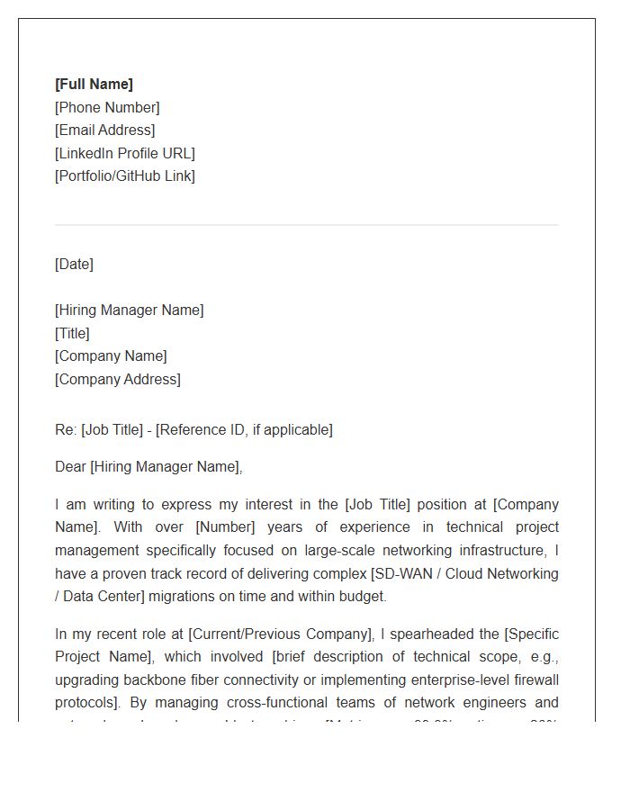 Technical Infrastructure Project Management Networking Cover Letter Template