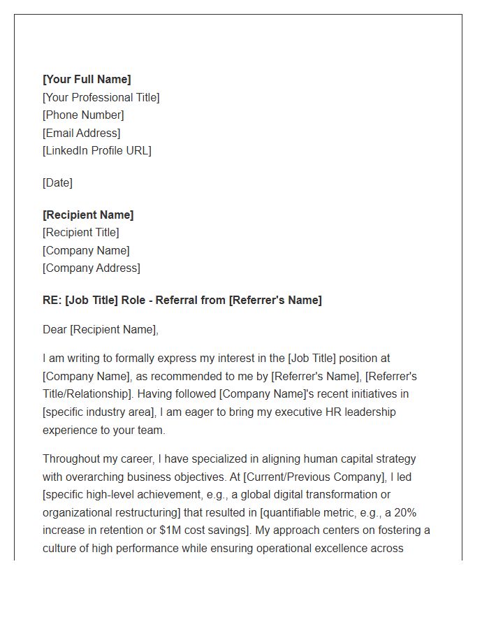 Executive Human Resources Referral Cover Letter Template
