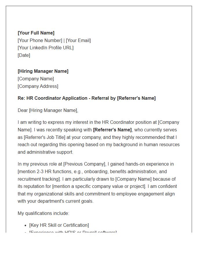 HR Coordinator Referral Cover Letter Template