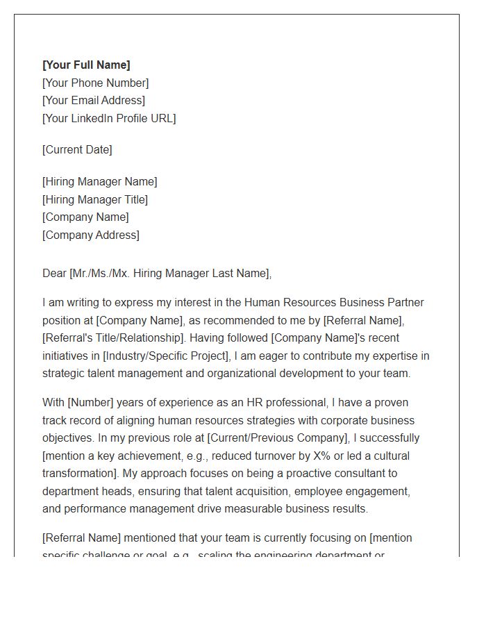 Human Resources Business Partner Referral Cover Letter Template