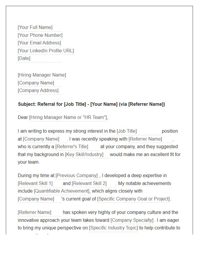 Mutual Connection HR Referral Cover Letter Template