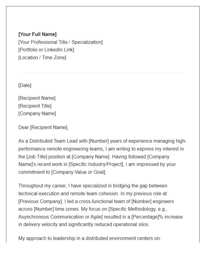 Distributed Team Lead Networking Cover Letter Template