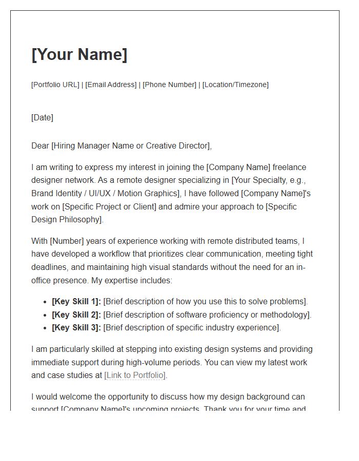 Freelance Designer Remote Network Cover Letter Template