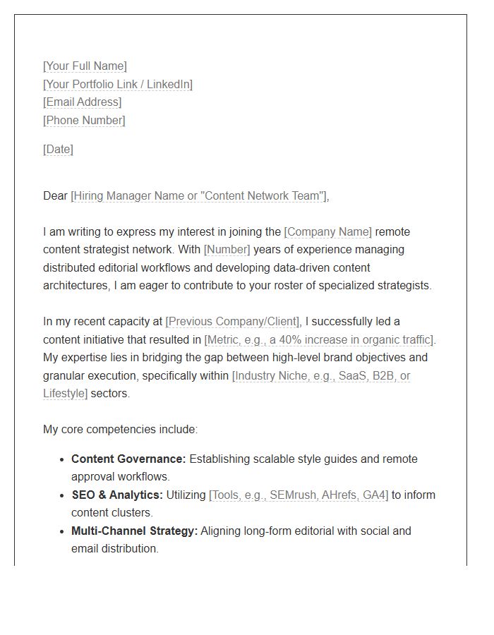 Remote Content Strategist Network Cover Letter Template