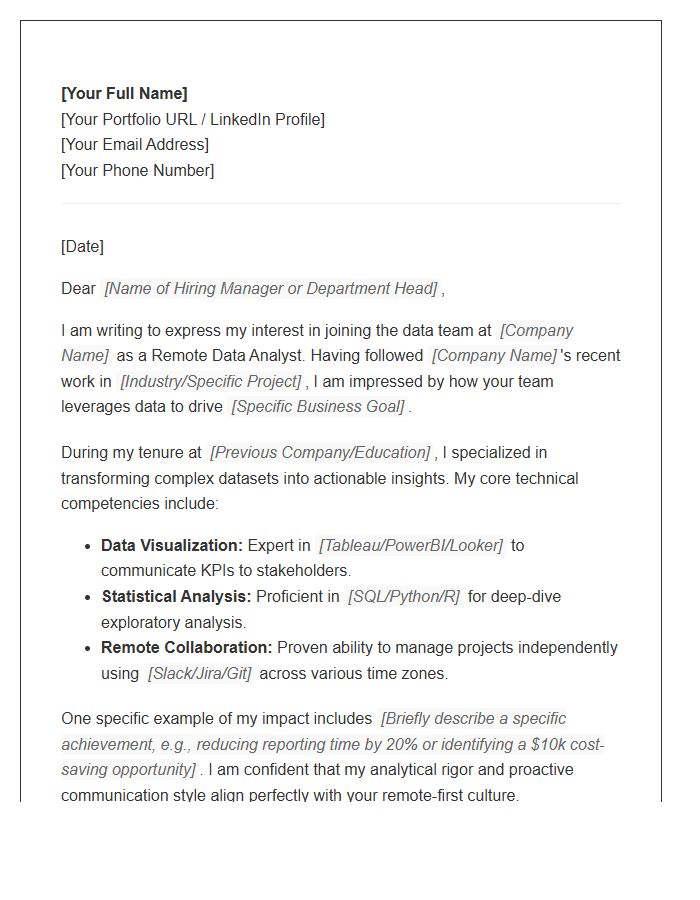 Remote Data Analyst Networking Cover Letter Template