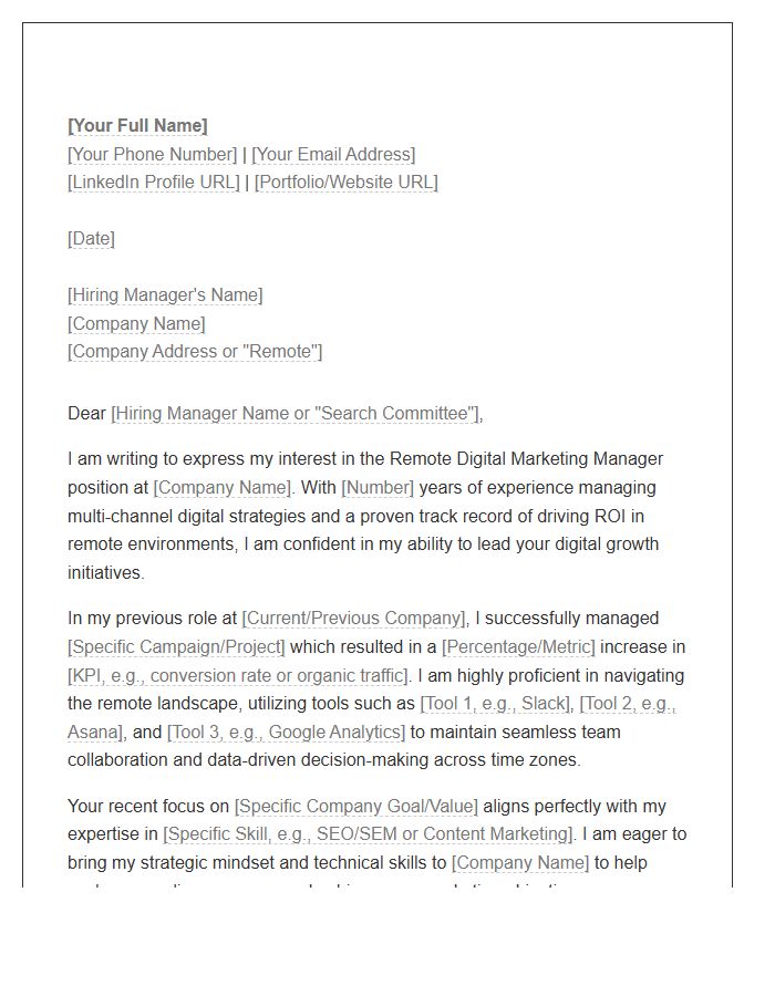Remote Digital Marketing Manager Cover Letter Template