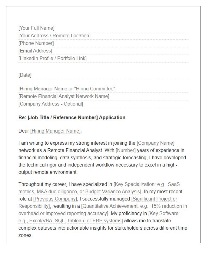 Remote Financial Analyst Network Cover Letter Template