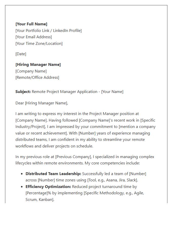Remote Project Manager Outreach Cover Letter Template