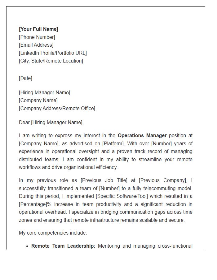 Telecommuting Operations Manager Cover Letter Template