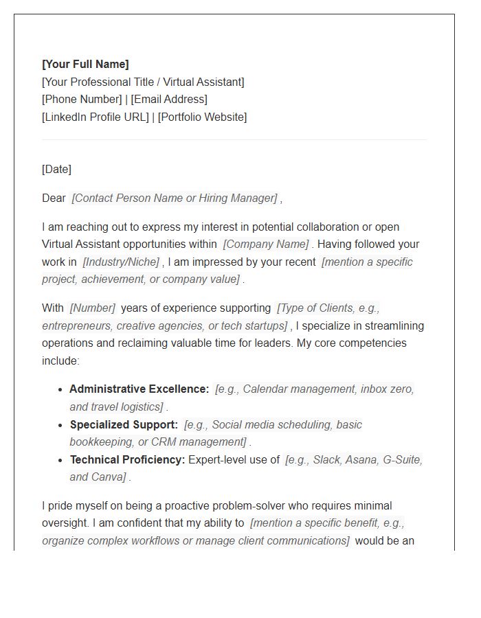 Virtual Assistant Networking Cover Letter Template
