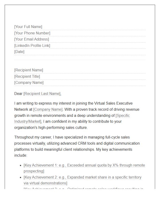 Virtual Sales Executive Network Cover Letter Template