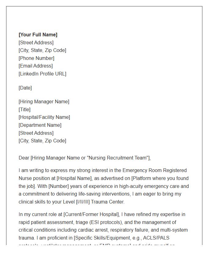 Emergency Room Registered Nurse Professional Cover Letter Template