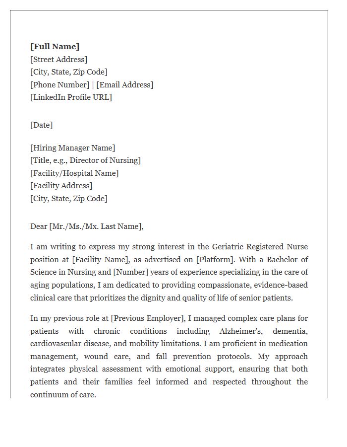 Geriatric Registered Nurse Professional Cover Letter Template