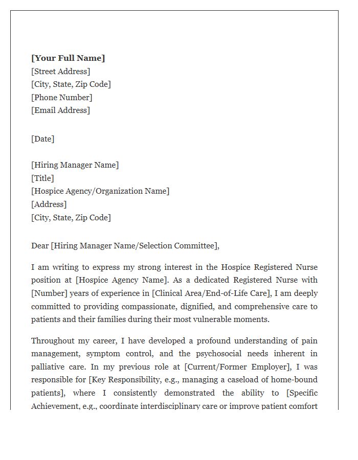 Hospice Registered Nurse Professional Cover Letter Template