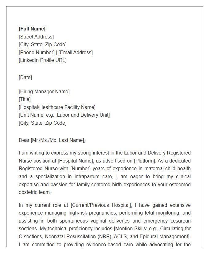 Labor And Delivery Registered Nurse Professional Cover Letter Template