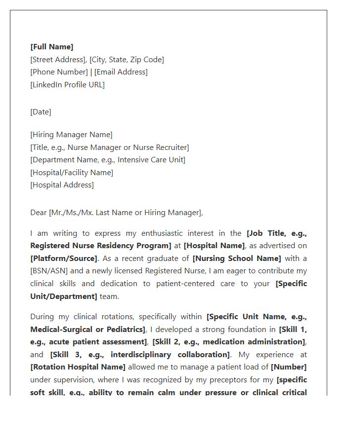 New Graduate Registered Nurse Professional Cover Letter Template