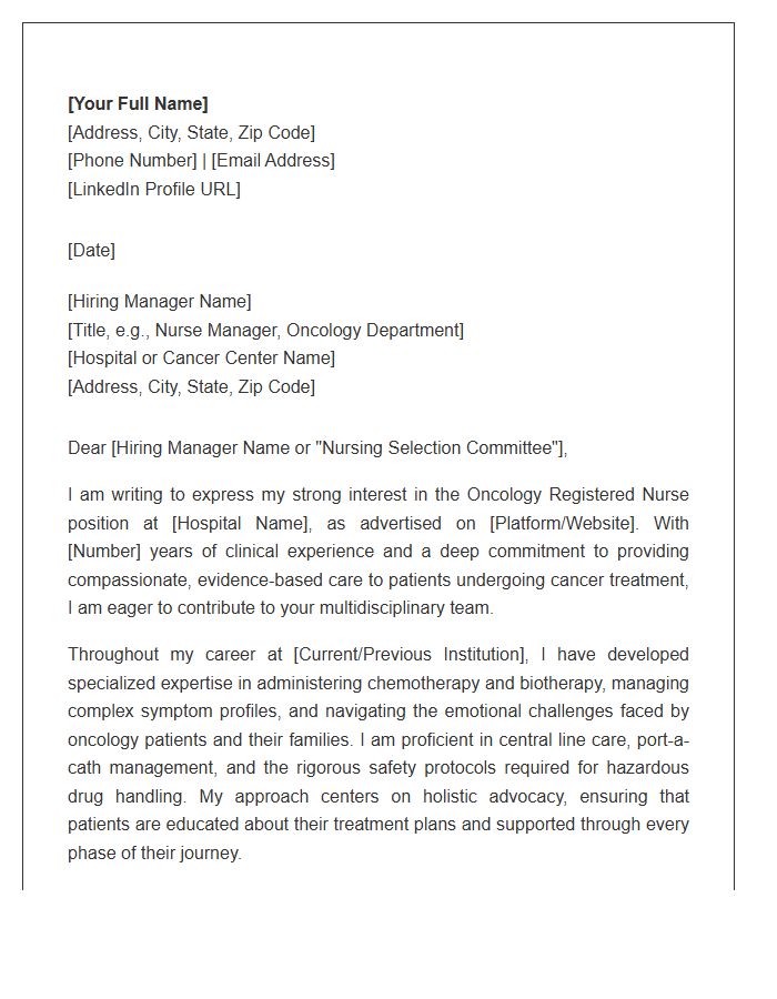 Oncology Registered Nurse Professional Cover Letter Template