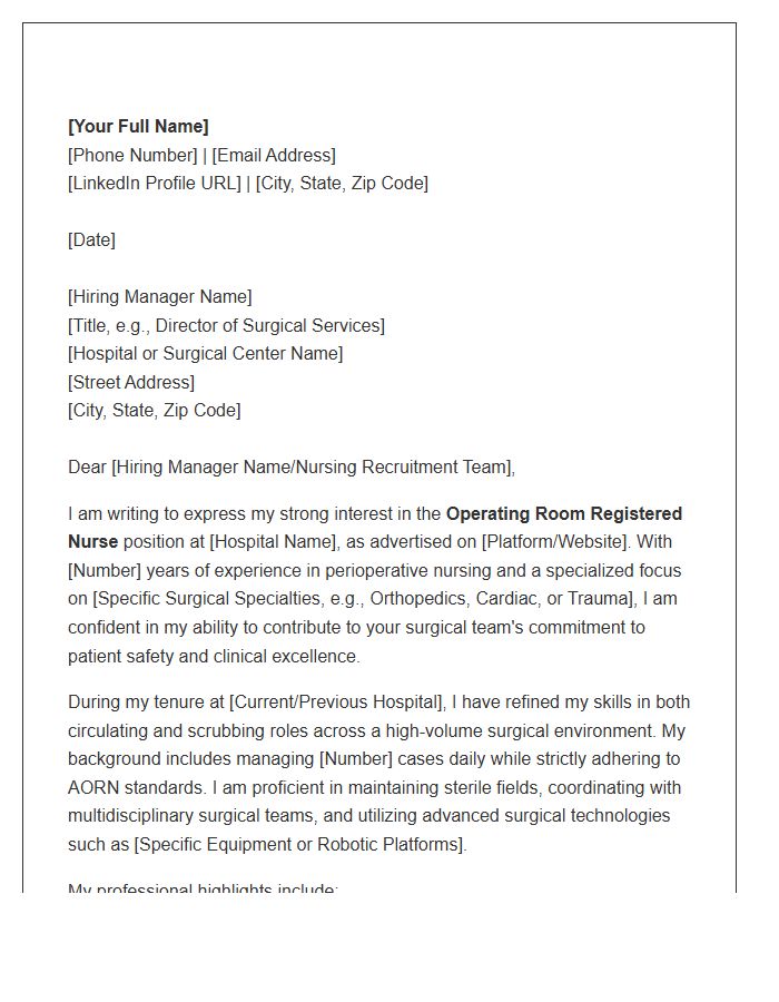 Operating Room Registered Nurse Professional Cover Letter Template