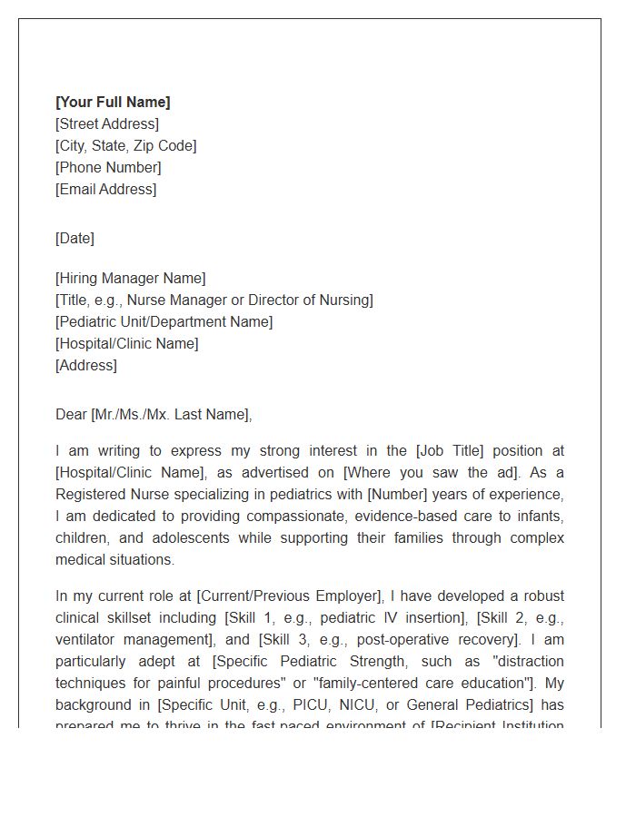 Pediatric Registered Nurse Professional Cover Letter Template