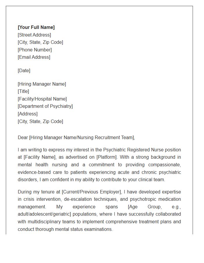 Psychiatric Registered Nurse Professional Cover Letter Template