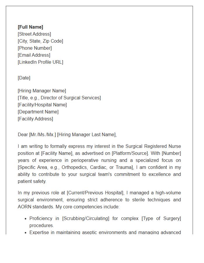 Surgical Registered Nurse Professional Cover Letter Template
