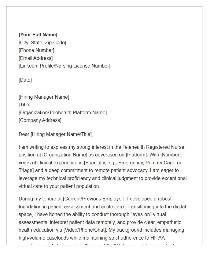 Telehealth Registered Nurse Professional Cover Letter Template