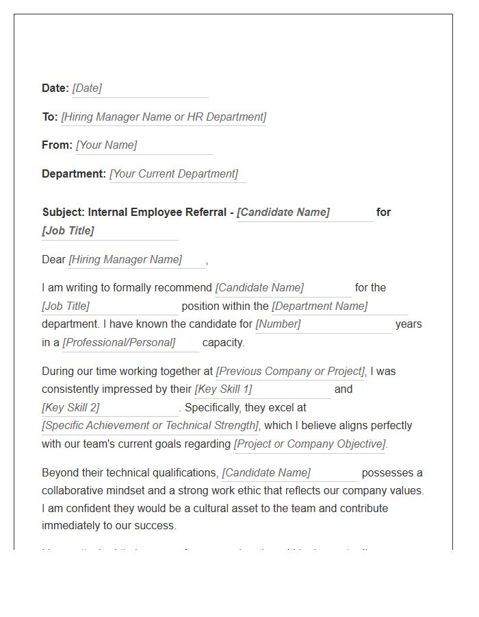 Internal Employee Referral Cover Letter Template