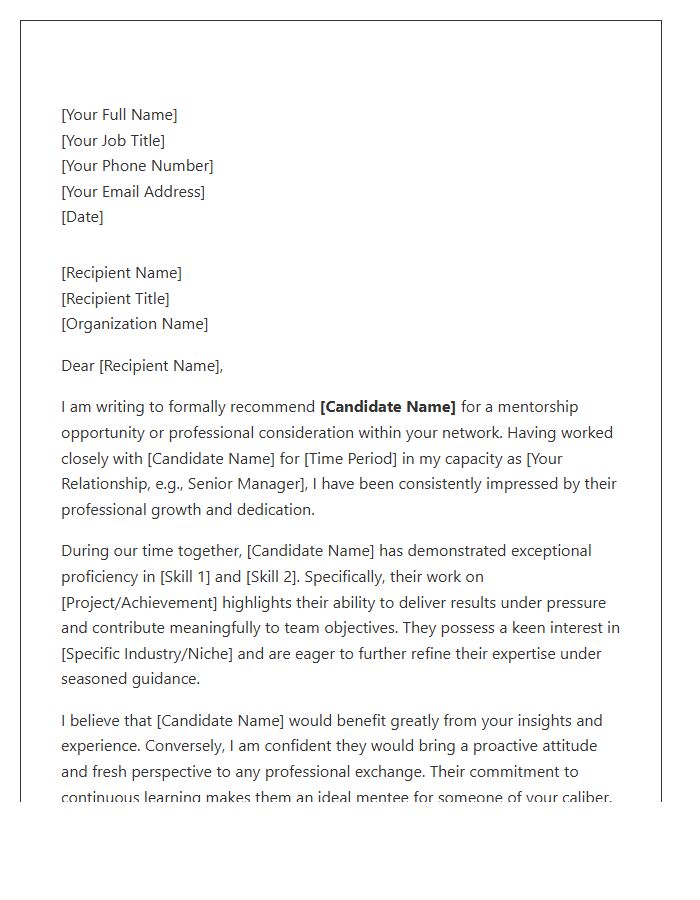 Professional Mentor Referral Cover Letter Template
